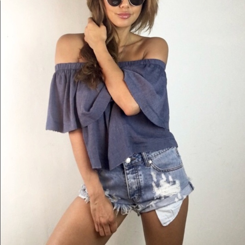 Distressed blue jeans